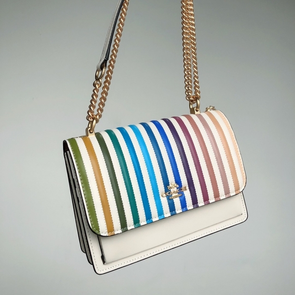 Coach Rainbow Ivory gold chain purse Crossbody Handbag bag - Picture 2 of 13